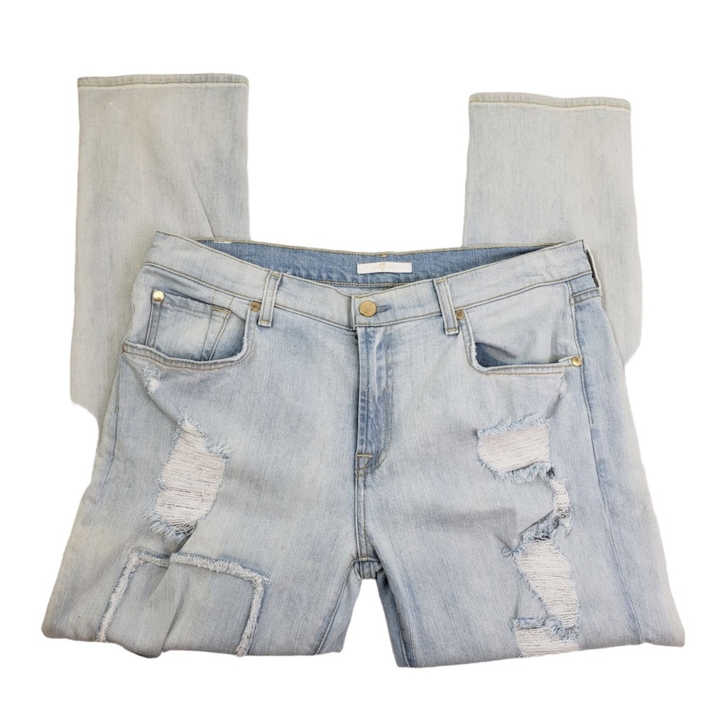 7 for all Mankind Patch Distressed Rigid Light Wash straight leg Jeans Size 28